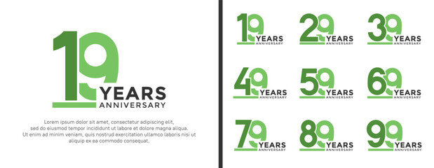 set of anniversary logo style flat green color for celebration