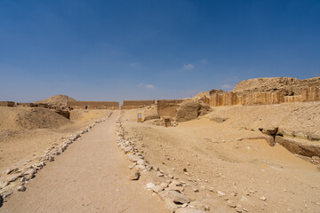 Step pyramid of Djoser funerary complex (necropolis) in Saqqara, Egypt.  Travel and history.