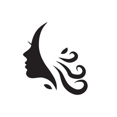 Stylized woman head silhouette for hair product logo or hair salon.