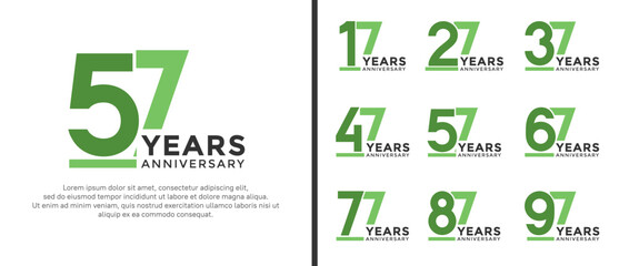 set of anniversary logo style flat green color for celebration