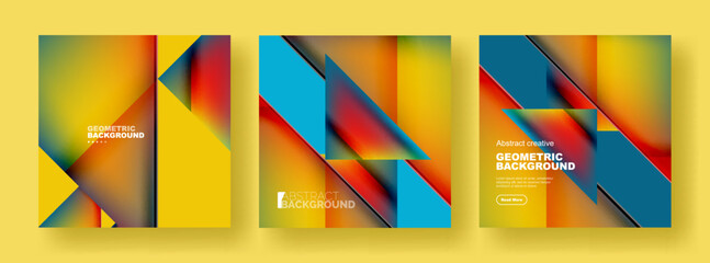 Set of abstract backgrounds - overlapping triangles with fluid gradients design. Collection of covers, templates, flyers, placards, brochures, banners