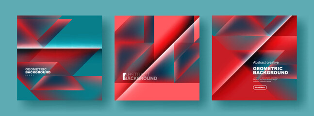 Set of abstract backgrounds - overlapping triangles with fluid gradients design. Collection of covers, templates, flyers, placards, brochures, banners