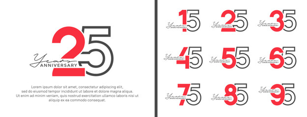set of anniversary logo style flat red and black color for celebration