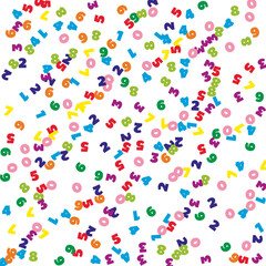 Falling colorful numbers. Math study concept with flying digits. Lovely back to school mathematics banner on white background. Falling numbers vector illustration.