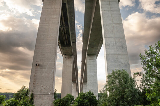 Panorama of the Beska bridge, also called beska viadukt or most kod beske, a motorway and highway bridge in Serbia, going over the Danube, linking by road Belgrade to Novi Sad....