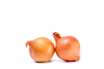 Red onions isolated on a white background. View from above