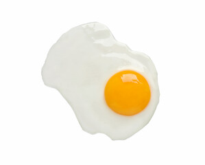 Tasty fried chicken egg isolated on white, top view