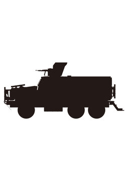 black armored vehicle silhouette on white