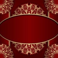 golden mandala ornament, on a red background, vector design