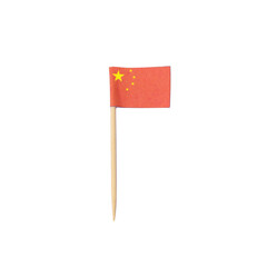 Small paper flag of China isolated on white, top view