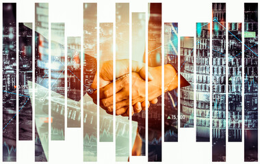 Business handshake on finance prosperity and money technology asset background . Economy and...