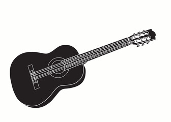 Black classic guitar icon.That is an acoustic stringed musical instrument. Vector Illustration isolated on white background.
