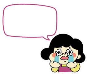 ふきだし　涙を流して号泣するコミカルな女性キャラクターイラスト素材