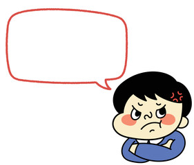 ふきだし　イライラして怒っているコミカルな男性キャラクターイラスト素材