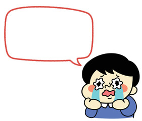 ふきだし　涙を流して号泣するコミカルな男性キャラクターイラスト素材