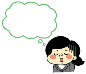 ふきだし　残念な表情のコミカルな女性キャラクターイラスト素材　ビジネス