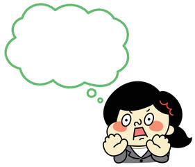 ふきだし　びっくりしているコミカルな女性キャラクターイラスト素材　ビジネス