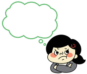 ふきだし　イライラして怒っているコミカルな女性キャラクターイラスト素材　ビジネス