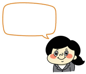 ふきだし　笑顔のコミカルな女性キャラクターイラスト素材　ビジネス