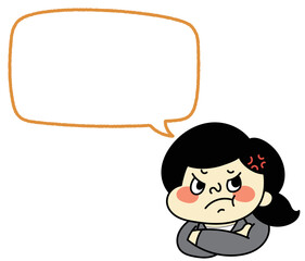 ふきだし　イライラして怒っているコミカルな女性キャラクターイラスト素材　ビジネス