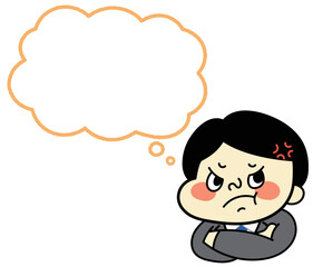 ふきだし　イライラして怒っているコミカルな男性キャラクターイラスト素材　ビジネス