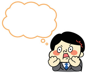 ふきだし　びっくりしているコミカルな男性キャラクターイラスト素材　ビジネス
