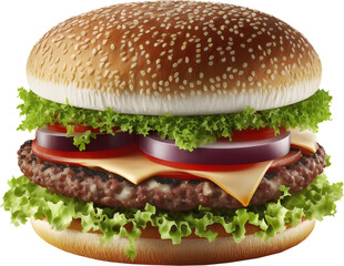 hamburger isolated on transparent background. Burger with vegetables.