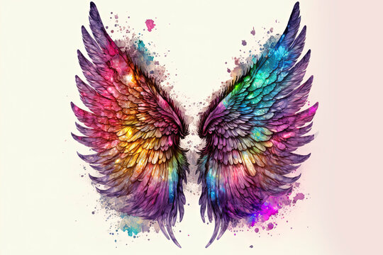 Beautiful magic watercolor wings