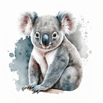 cute cartoon koala isolated on a white background. Little cute watercolor animals.