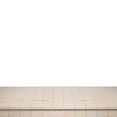 Wooden table foreground, wood table top front view 3d render isolated