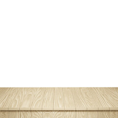 Wooden table foreground, wood table top front view 3d render isolated