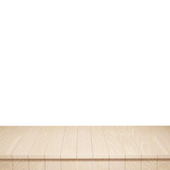 Wooden table foreground, wood table top front view 3d render isolated
