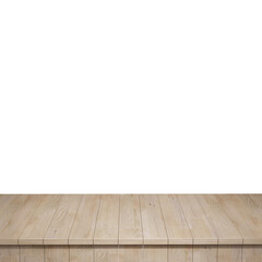Wooden table foreground, wood table top front view 3d render isolated