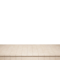 Wooden table foreground, wood table top front view 3d render isolated