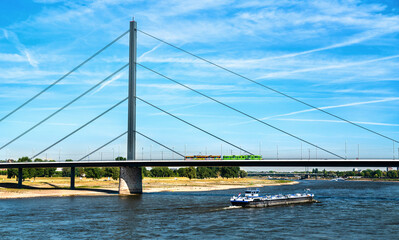 The Oberkasseler Bridge across the Rhine in Dusseldorf - North Rhine-Westphalia, Germany