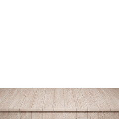 Wooden table foreground, wood table top front view 3d render isolated