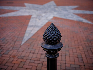 Street decoration and horse tie in front of the Bethlehem star on Market and Main Street in Bethlehem Pennsylvania