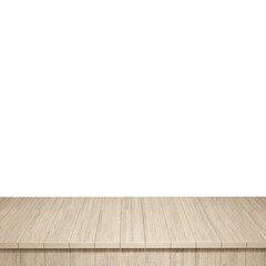Wooden table foreground, wood table top front view 3d render isolated