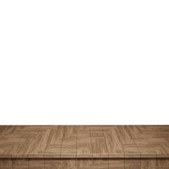 Wooden table foreground, wood table top front view 3d render isolated