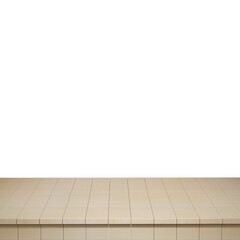Wooden table foreground, wood table top front view 3d render isolated