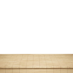 Wooden table foreground, wood table top front view 3d render isolated