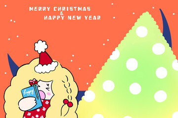Merry Christmas and Happy New Year illustration message card