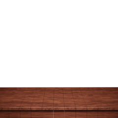 Naklejka premium Wooden table foreground, wood table top front view 3d render isolated
