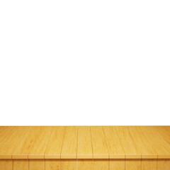 Wooden table foreground, wood table top front view 3d render isolated