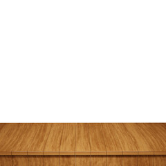 Wooden table foreground, wood table top front view 3d render isolated