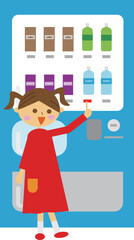 自動販売機でお水を購入しようとボタンを押している女の子のイラスト・水分補給・全身