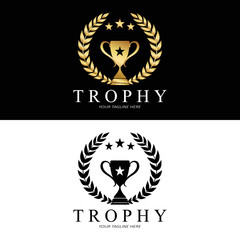 Trophy Logo Design, Award Winner Championship Trophy Vector, Success Brand