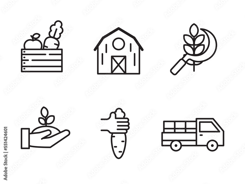 Wall mural set of harvest icons with linear style and black color isolated on white background