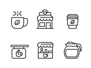 Set of coffee shop icons with linear style and black color isolated on white background