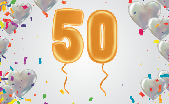 Elegant Greeting celebration 50 birthday  Happy birthday, congratulations poster. Balloons numbers with sparkling confetti. Vector